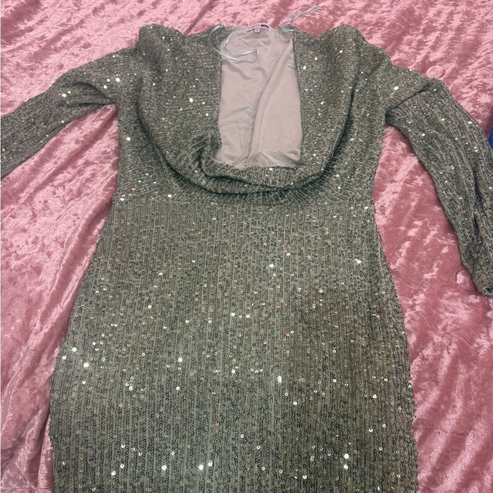Fashion Nova Glittering Cowl Neck Sweater Dress